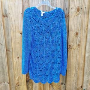 Chico’s Open Knit Tunic Sweater  Dark Perwinkle Size 16